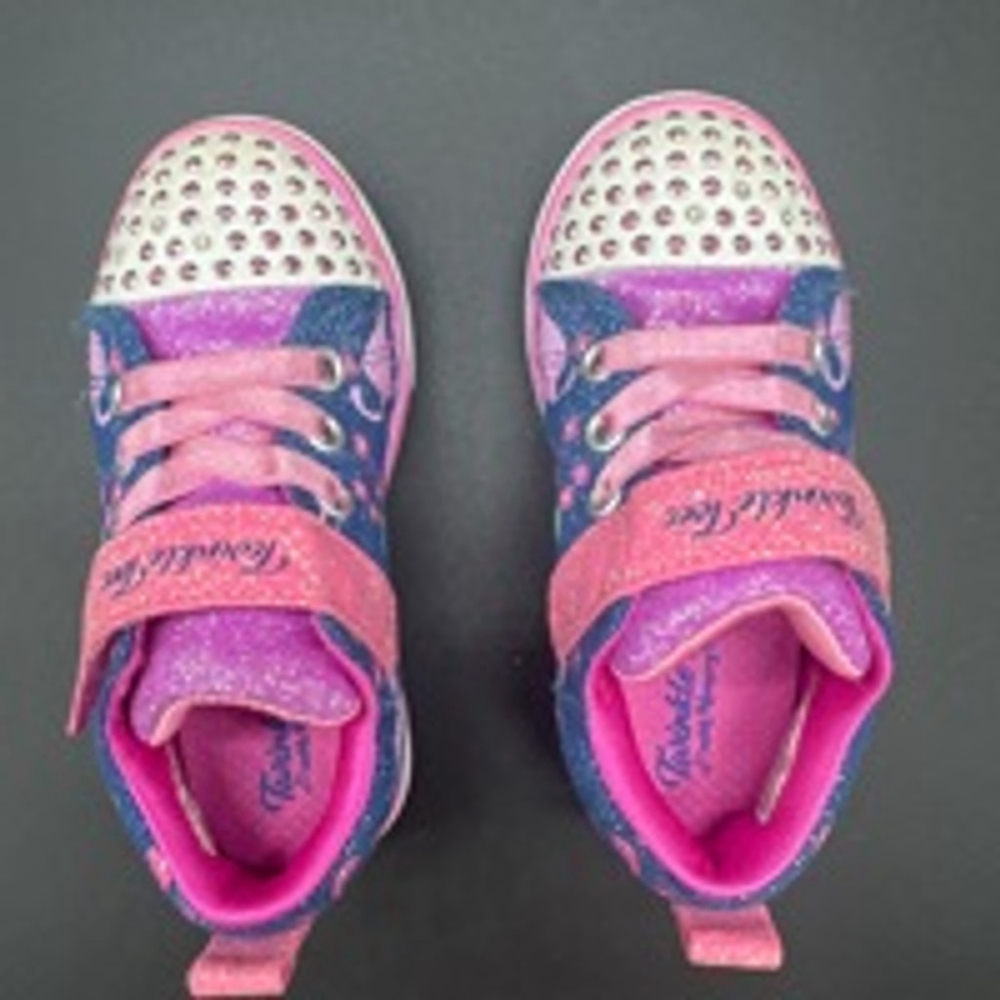 SKETCHERS Twinkle Toes Sneakers Size 8C Blue Pink Dinosaur - Picture 5 of 8